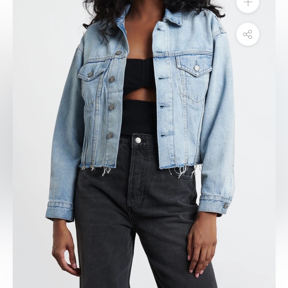Boyish THE HARVEY SHE'S ALL THAT Distressed Crop Denim Jacket Size M Revolve